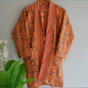 Orange Floral Cotton Kimono Jacket